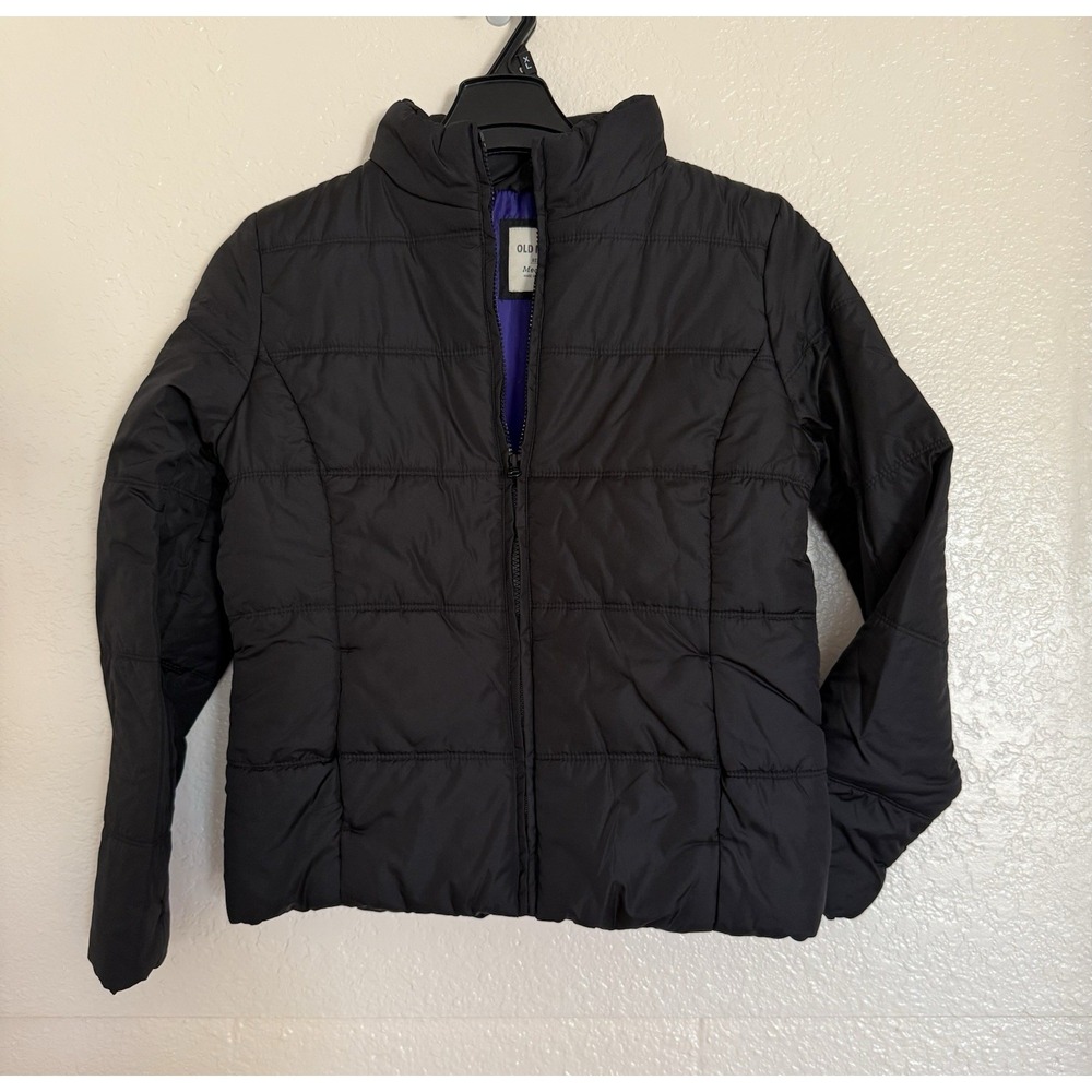 Old Navy Puffer Jacket Womens Medium Black Quilted Full Zip Mock Neck‎ Cozy